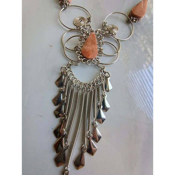 Vintage Hand-Made Peruvian Wire-Work Necklace, Orange Jasper - Picture 6 of 8